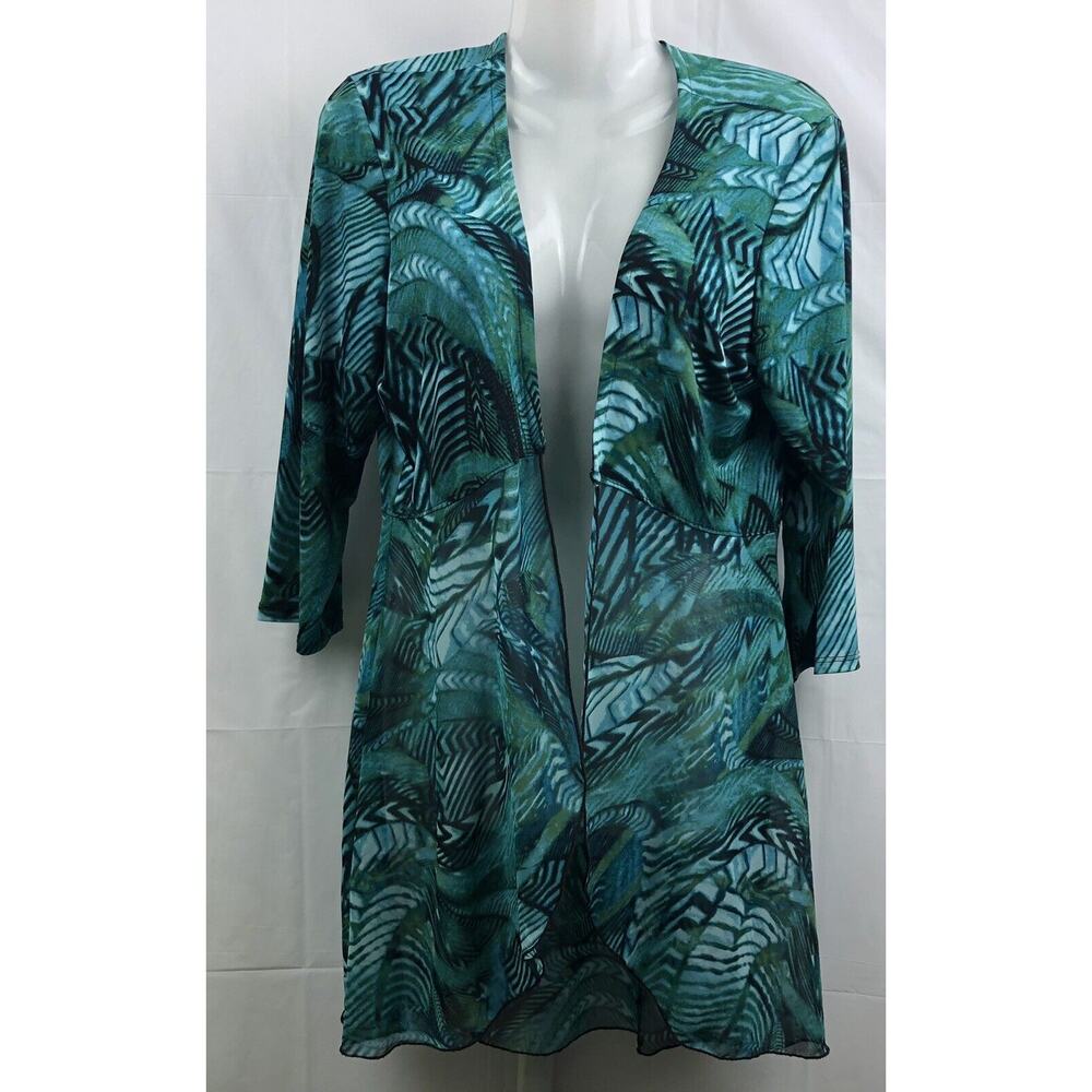 Peck & Peck Top Women Small Green Cardigan Open Front Bottom Half Sheer Stretch